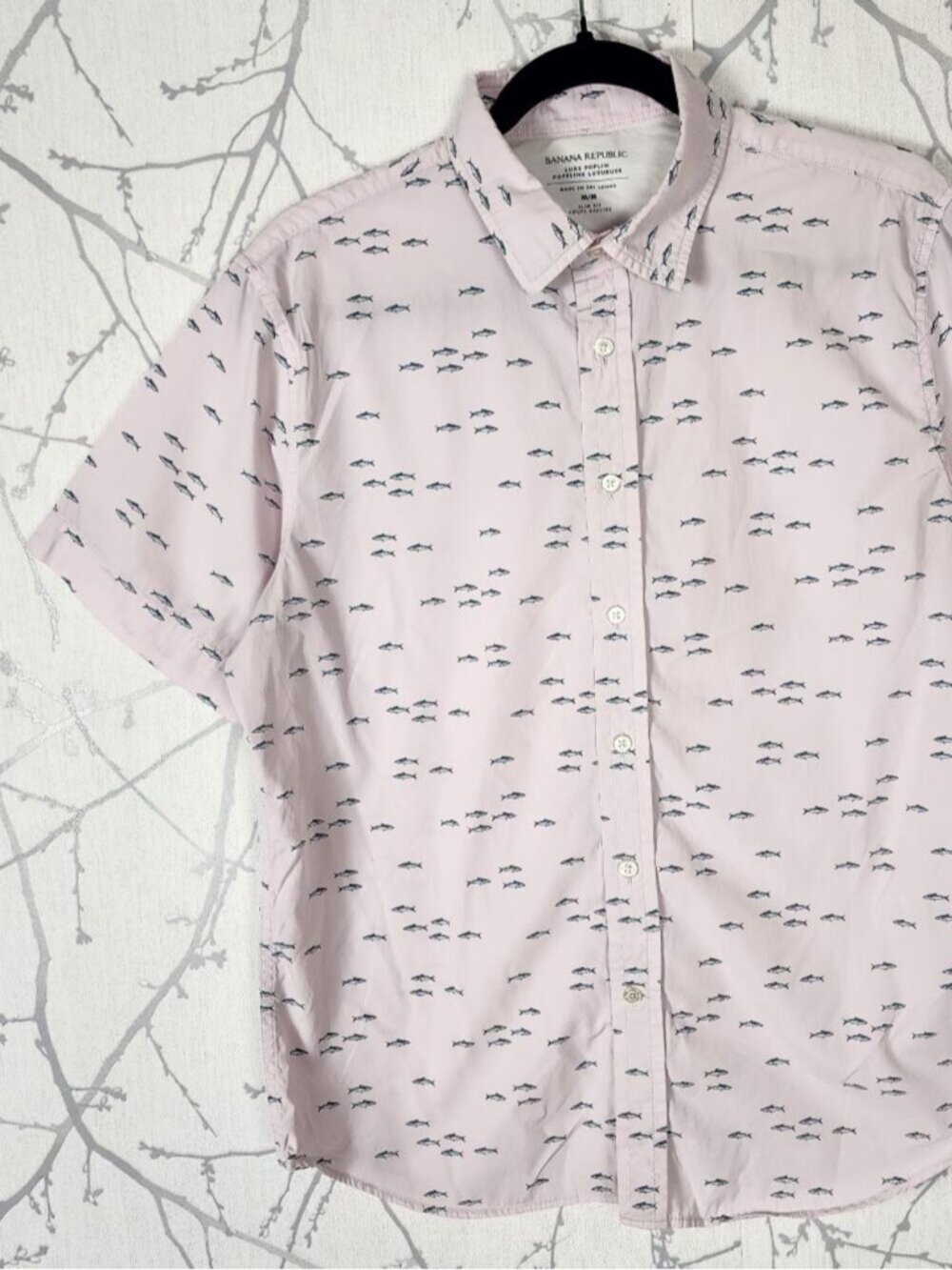 Banana Republic Pink Fish Print Cotton Slim Fit Shirt